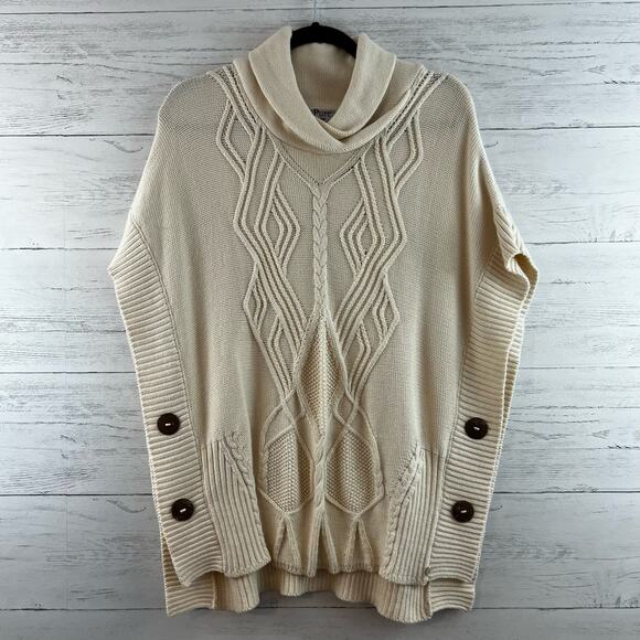 Pure Knits Chunky Button Cowl Poncho Sweater Size S - Picture 1 of 9